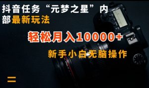 抖音任务“元梦之星”内部最新玩法，新手小白无脑操作，轻松月入10000+【揭秘】| 鹿鸣网创