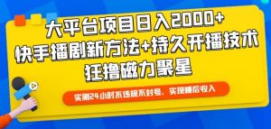 大平台项目日入2000+，快手播剧新方法+持久开播技术，狂撸磁力聚星【揭秘】| 鹿鸣网创