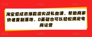 淘宝低成本爆款流实战私教课，帮助商家快速复制落地，0基础也可以轻松搞定电商运营| 鹿鸣网创