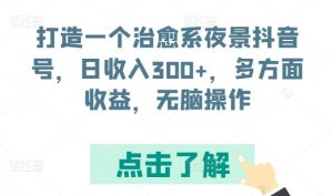 打造一个治愈系夜景抖音号，日收入300+，多方面收益，无脑操作【揭秘】| 鹿鸣网创