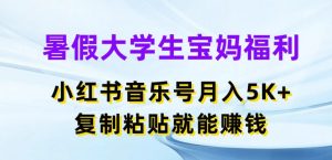暑假大学生宝妈福利,小红书音乐号月入5000+,复制粘贴就能赚钱【揭秘】| 鹿鸣网创