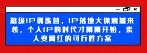 超级IP训练营,IP落地大课震撼来袭,个人IP的时代才刚刚开始,素人变网红的可行性方案| 鹿鸣网创