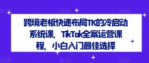 跨境老板快速布局TK的冷启动系统课，TikTok全案运营课程，小白入门最佳选择| 鹿鸣网创