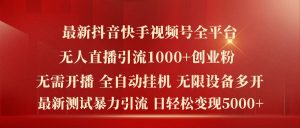 最新抖音快手视频号全平台无人直播引流1000+精准创业粉，日轻松变现5k+【揭秘】| 鹿鸣网创