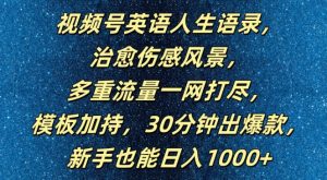 视频号英语人生语录，多重流量一网打尽，模板加持，30分钟出爆款，新手也能日入1000+【揭秘】| 鹿鸣网创