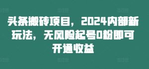 头条搬砖项目,2024内部新玩法,无风险起号0粉即可开通收益| 鹿鸣网创