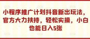 小程序推广计划抖音新出玩法，官方大力扶持，轻松实操，小白也能日入5张【揭秘】| 鹿鸣网创