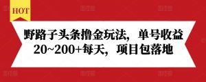 野路子头条撸金玩法,单号收益20~200+每天,项目包落地| 鹿鸣网创