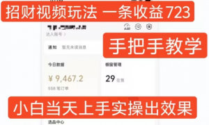 招财视频玩法,一条视频收益723,手把手教学,小白当天可上手| 鹿鸣网创