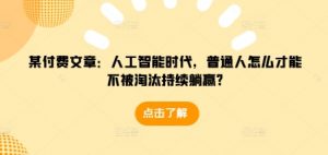 某付费文章：人工智能时代，普通人怎么才能不被淘汰持续躺赢?| 鹿鸣网创