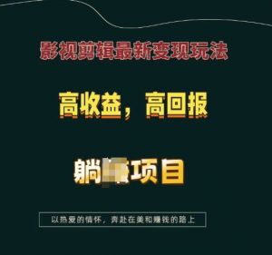 影视剪辑最新变现玩法，高收益，高回报，躺Z项目【揭秘】| 鹿鸣网创