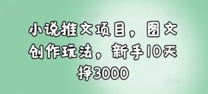 小说推文项目,图文创作玩法,新手10天挣3000| 鹿鸣网创