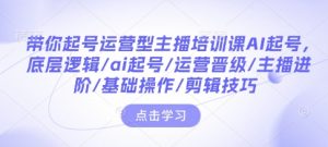 带你起号运营型主播培训课AI起号，底层逻辑/ai起号/运营晋级/主播进阶/基础操作/剪辑技巧| 鹿鸣网创