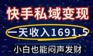 一天收入1691.5，快手私域变现，小白也能闷声发财| 鹿鸣网创