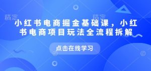 小红书电商掘金课,小红书电商项目玩法全流程拆解| 鹿鸣网创