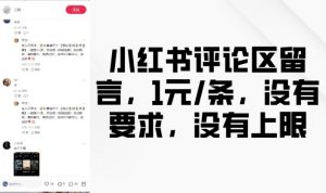 小红书评论区留言，1元条，没有要求，没有上限| 鹿鸣网创