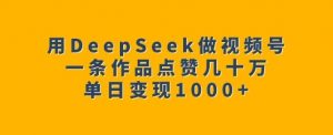 用DeepSeek做视频号,一条作品点赞几十万,单日变现1k| 鹿鸣网创