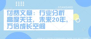 付费文章：行业分析 高度关注，未来20年，万倍成长空间| 鹿鸣网创