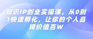 知识IP创业实操课，从0到1快速孵化，让你的个人品牌价值百W| 鹿鸣网创