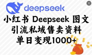 小红书Deepseek图文引流私域售卖资料，单日变现多张| 鹿鸣网创