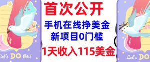 在线挣美金新项目，0门槛，1天收入115美刀，无脑操作，真正被动收入| 鹿鸣网创