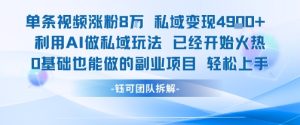 单条视频私域变现4.9k+利用AI做私域玩法 已经开始火热0基础也能做的副业项目轻松上手| 鹿鸣网创