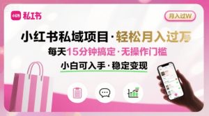 小红书私域项目 月入过W非常轻松 每天15分钟即可搞定，无任何操作门槛，小白可入手| 鹿鸣网创