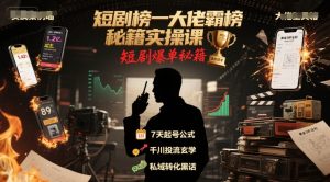 短剧榜一大佬霸榜秘籍实操课,短剧爆单秘籍| 鹿鸣网创