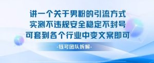 2025关于男粉的引流方式实测不违规安全稳定不封号可套到各个行业中变文案即可| 鹿鸣网创