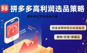 拼多多选品暴利技术实战课,拼多多高利润选品策略,拼多多限时低价标签秘诀| 鹿鸣网创
