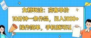 女粉玩法:高客单价,10分钟一条作品,日入1k+操作简单,手机就可以| 鹿鸣网创