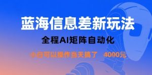 蓝海信息差新玩法，全程AI矩阵自动化小白可以操作当天搞了1k+| 鹿鸣网创