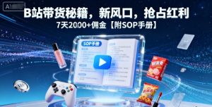B站带货秘籍，新风口，抢占红利，7天2k+佣金【附SOP手册】| 鹿鸣网创