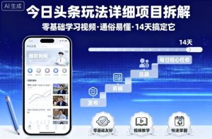 今日头条玩法详细项目拆解,零基础学习视频 通俗易懂 14天搞定它| 鹿鸣网创