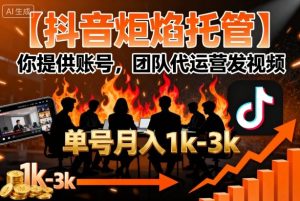 【抖音炬焰托管】你提供账号,团队代运营发视频,单号月入1k+【揭秘】| 鹿鸣网创