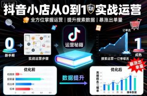 抖音小店从0到1实战运营，帮你全方位掌握小店运营，提升搜索数据与出单量| 鹿鸣网创