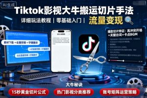 Tiktok影视大牛搬运切片手法,详细玩法教程| 鹿鸣网创