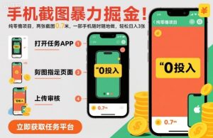手机截图暴力掘金，两张截图0.7米，一部手机就能做，轻松日入3张【揭秘】| 鹿鸣网创