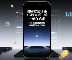 酒店截图任务，15秒完成一单，一单0.6米，任务不限量随便接，矩阵拉满单日3张【揭秘】| 鹿鸣网创