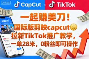 一起賺美刀!国际版剪映capcut拉新TikTok推广教学,一单28米,0粉丝即可操作(附推广入口和教学)| 鹿鸣网创
