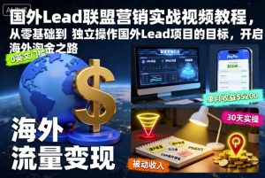 国外Lead联盟营销实战视频教程，从零基础到独立操作国外Lead项目的目标，开启海外淘金之路| 鹿鸣网创