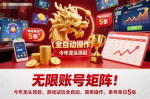 无限账号矩阵!今年龙头项目,游戏试玩全自动,简单操作,单号单日5张【揭秘】| 鹿鸣网创