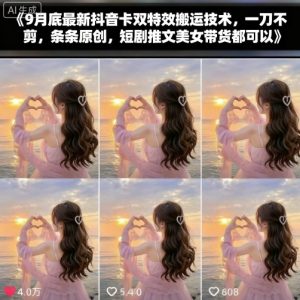 9月底最新抖音卡双特效搬运技术，一刀不剪，条条原创，短剧推文美女带货都可以| 鹿鸣网创