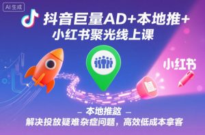 抖音巨量AD+本地推+小红书聚光线上课,解决投放疑难杂症问题,高效低成本拿客| 鹿鸣网创