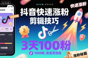 抖音快速涨粉剪辑技巧,3天1000粉,安全无违规| 鹿鸣网创