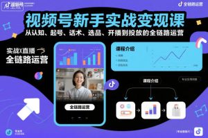 视频号新手实战变现课,从认知、起号、话术、选品、开播到投放的全链路运营| 鹿鸣网创