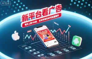 新平台看广告,养好机一条0.3到5米,每天上限100条,支持苹果安卓可批量操作| 鹿鸣网创