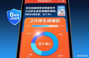 京东短视频带货独家技术,2分钟生成一条优质爆款视频,0粉丝0保证金,日入1k+【揭秘】| 鹿鸣网创