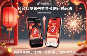 抖音和视频号,春节倒计时玩法,操作方法简单,可实现快速涨粉,后期可转带货| 鹿鸣网创