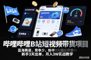 哔哩哔哩B站短视频带货项目,蓝海赛道,竞争少,新手3天出单,月入3W实战教学| 鹿鸣网创